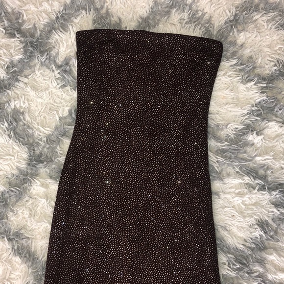 Brown Sparkly Asymmetrical Tube Dress - Picture 3 of 4
